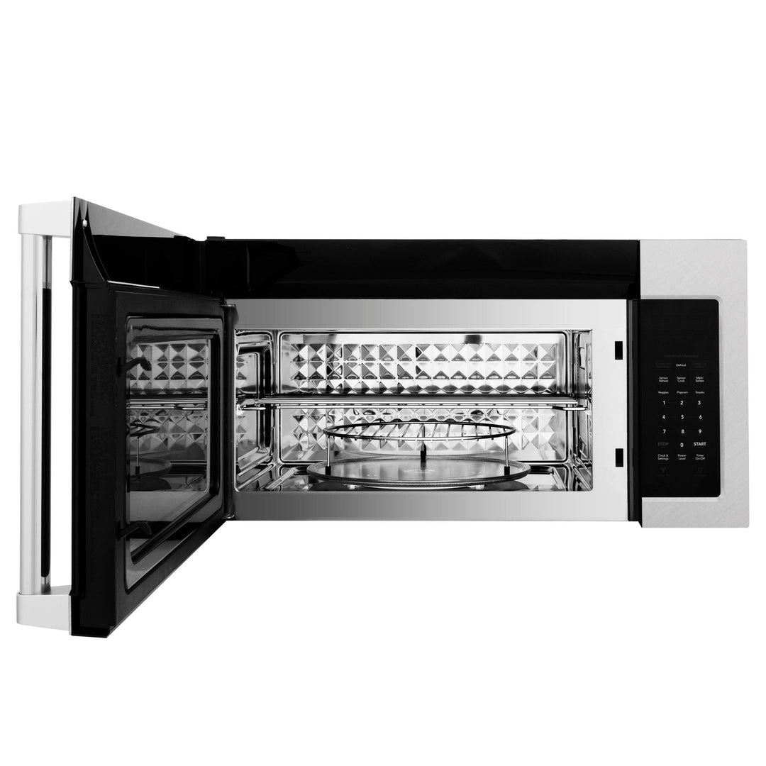 ZLINE 30 in. 1.5 cu. ft. Over-The-Range Microwave in Satin Stainless Steel with Traditional Handle and Set of 2 Charcoal Filters (MWO-OTRCFH-30-SS)