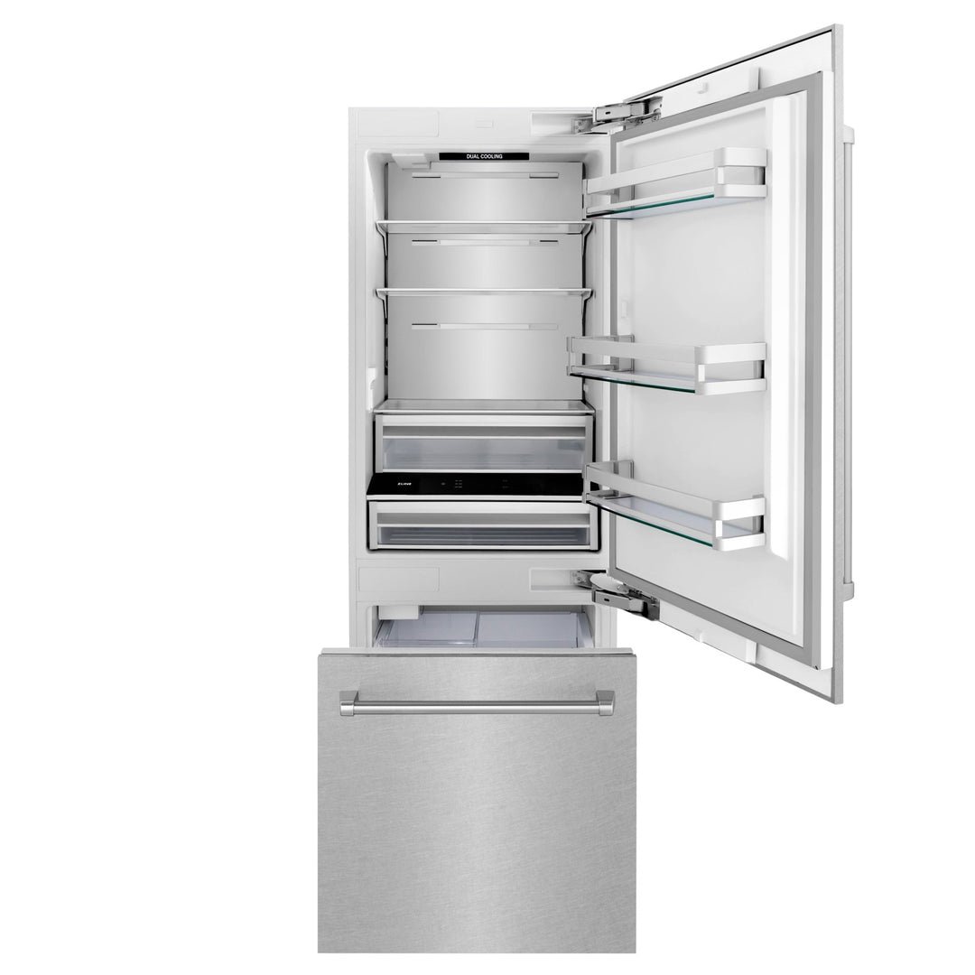 ZLINE 30 in. 16.1 cu. ft. Built-In Bottom Freezer Refrigerator with Water Dispenser and Ice Maker in Satin Stainless Steel (RBIV-SN-30)