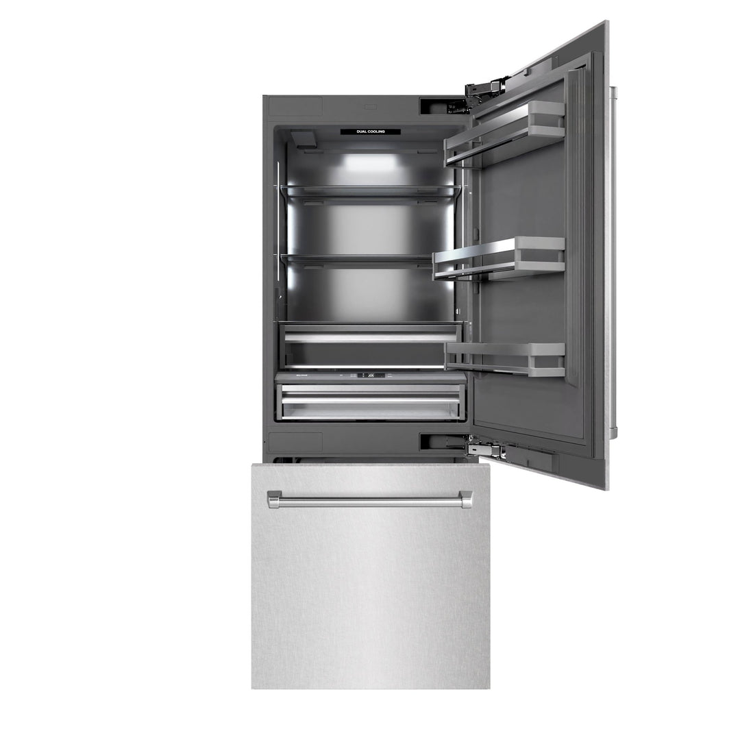ZLINE 30 in. 16.1 cu. ft. Built-In Bottom Freezer Refrigerator with Water Dispenser and Ice Maker in Satin Stainless Steel with Graphite Gray Interior (GRBIV-SN-30)