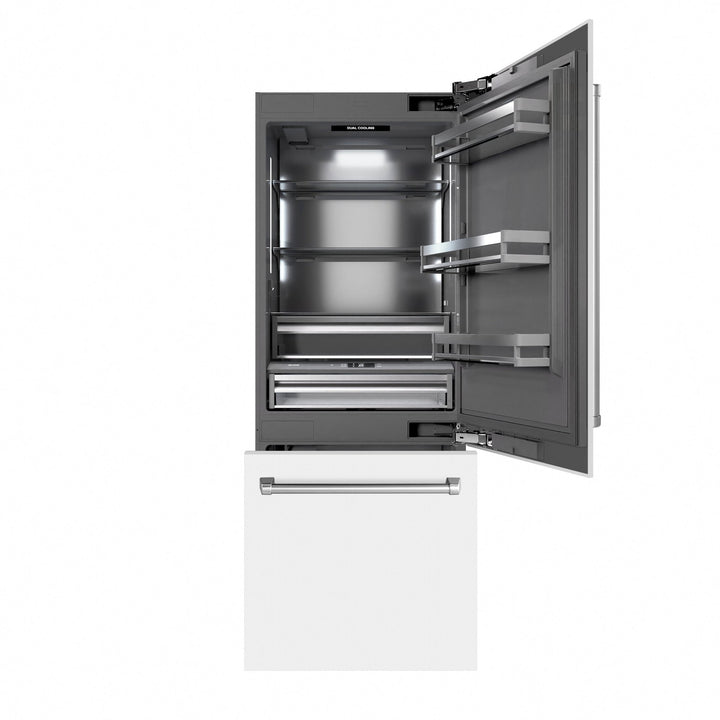 ZLINE 30 in. 16.1 cu. ft. Built-In Bottom Freezer Refrigerator with Water Dispenser and Ice Maker in White Matte with Graphite Gray Interior (GRBIV-WM-30)