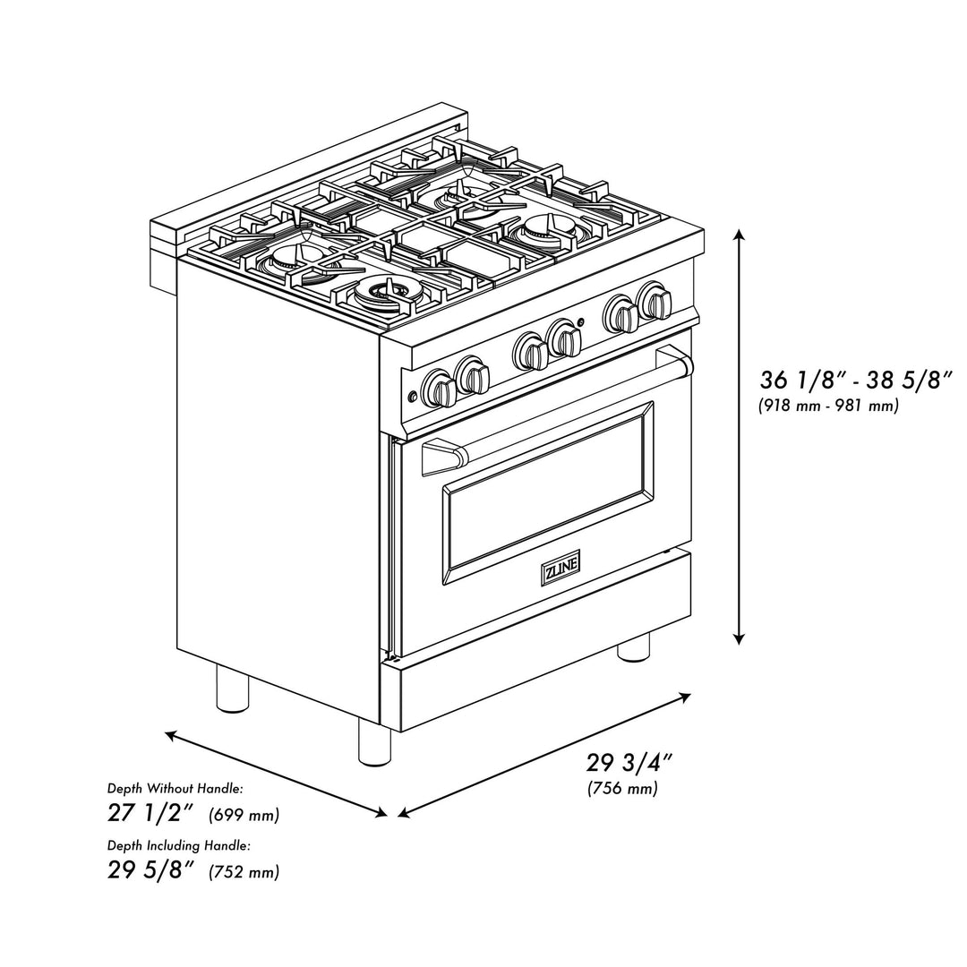 ZLINE 30 in. 4.0 cu. ft. Electric Oven and Gas Cooktop Dual Fuel Range with Griddle and Brass Burners in Stainless Steel (RA-BR-GR-30)