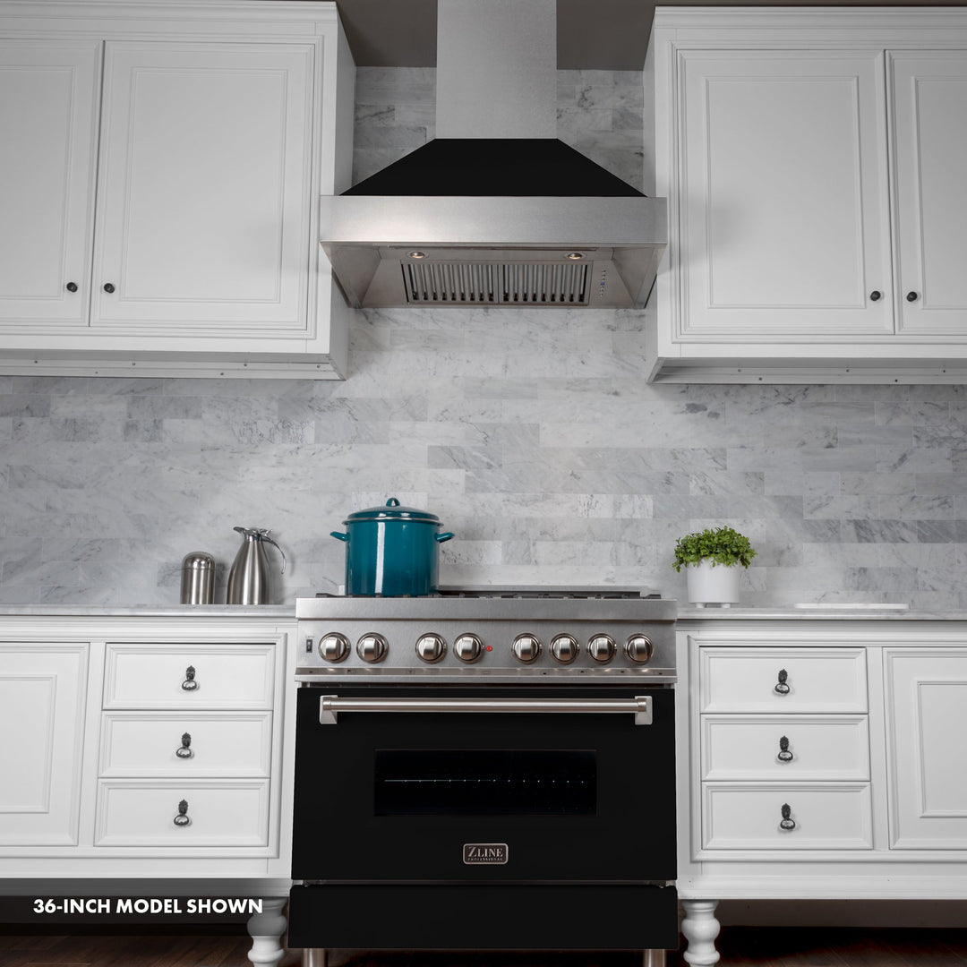 ZLINE 30 in. 4.0 cu. ft. Legacy Dual Fuel Range with 4 Burner Gas Cooktop and Electric Convection Oven in Satin Stainless Steel and Black Matte Door (RAS-BLM-30)