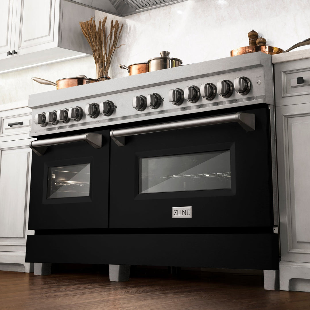 ZLINE 30 in. 4.0 cu. ft. Legacy Dual Fuel Range with 4 Burner Gas Cooktop and Electric Convection Oven in Satin Stainless Steel and Blue Matte Door (RAS-BM-30)