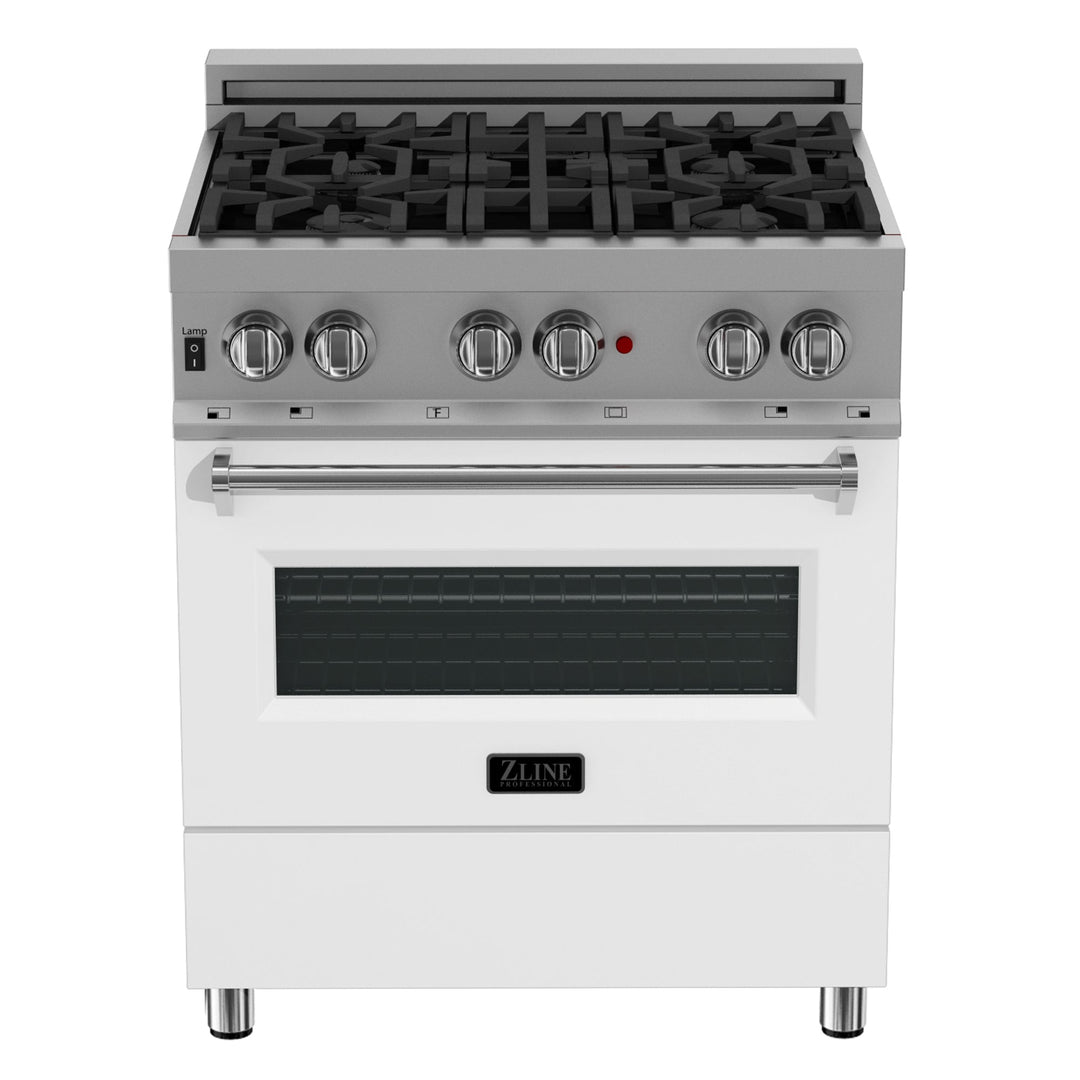 ZLINE 30 in. 4.0 cu. ft. Legacy Dual Fuel Range with 4 Burner Gas Cooktop and Electric Convection Oven in Satin Stainless Steel and White Matte Door (RAS-WM-30)