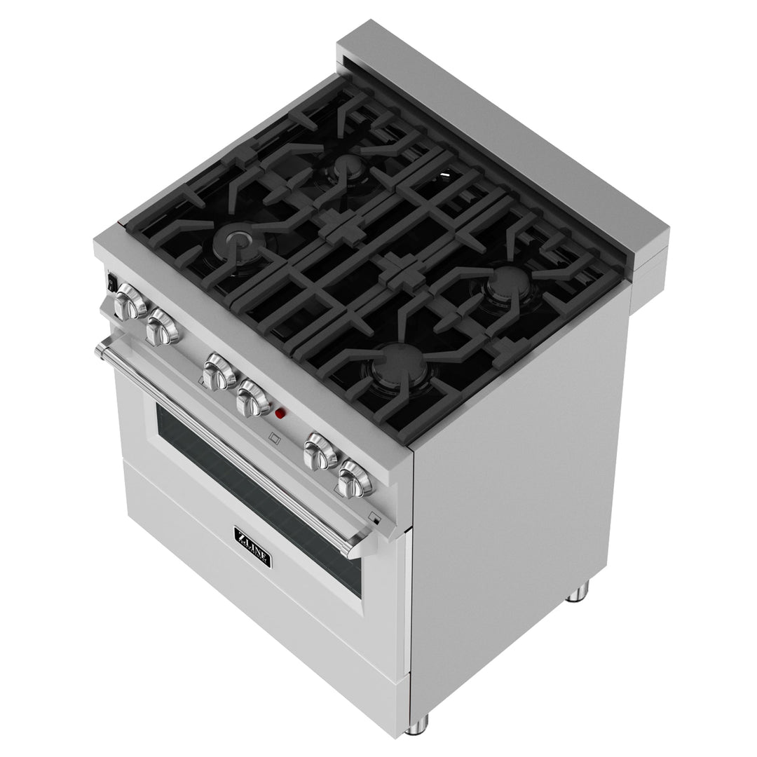 ZLINE 30 in. 4.0 cu. ft. Legacy Dual Fuel Range with 4 Burner Gas Cooktop and Electric Convection Oven in Satin Stainless Steel and White Matte Door (RAS-WM-30)