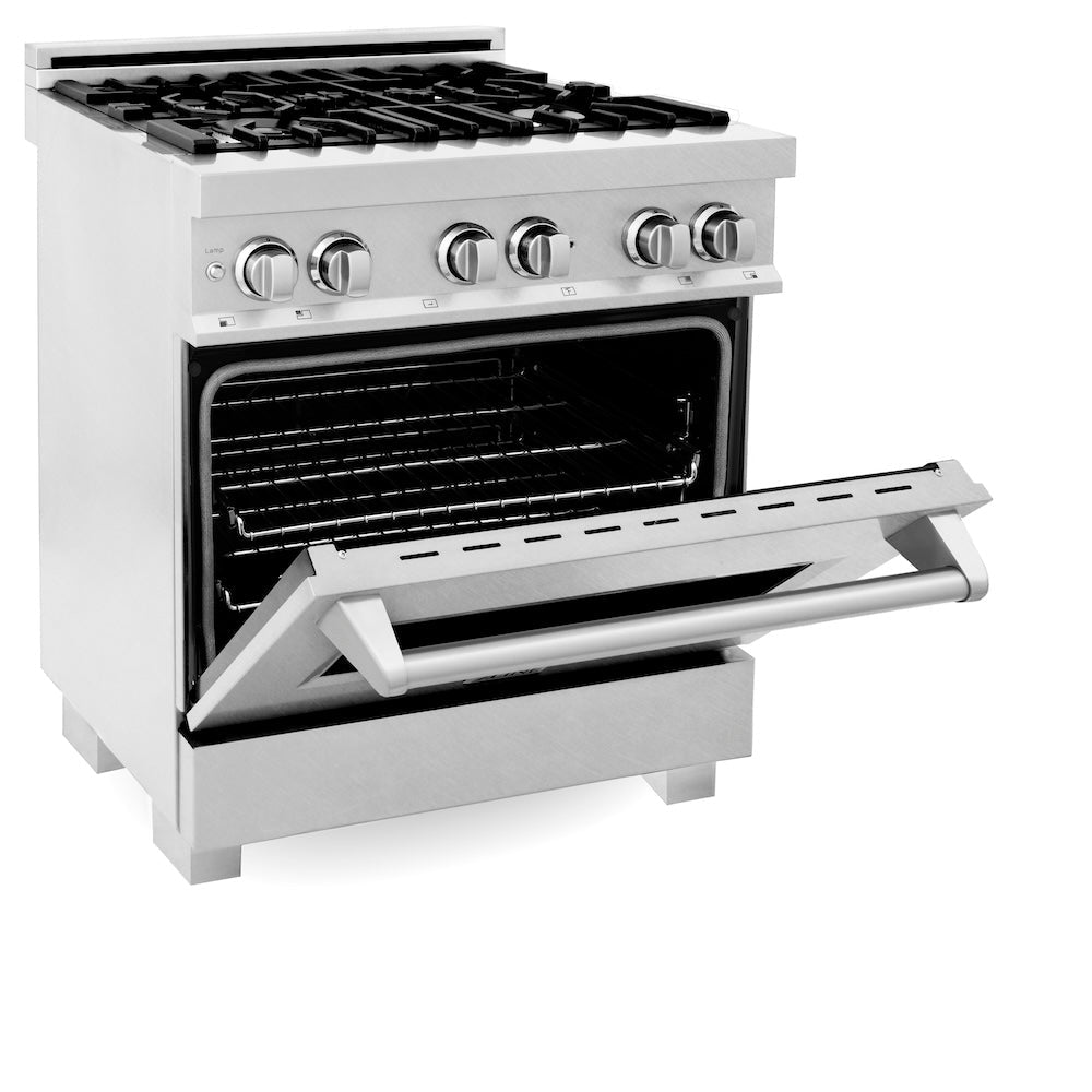 ZLINE 30 in. 4.0 cu. ft. Legacy Dual Fuel Range with 4 Burner Gas Cooktop and Electric Convection Oven in Satin Stainless Steel (RAS-SN-30)
