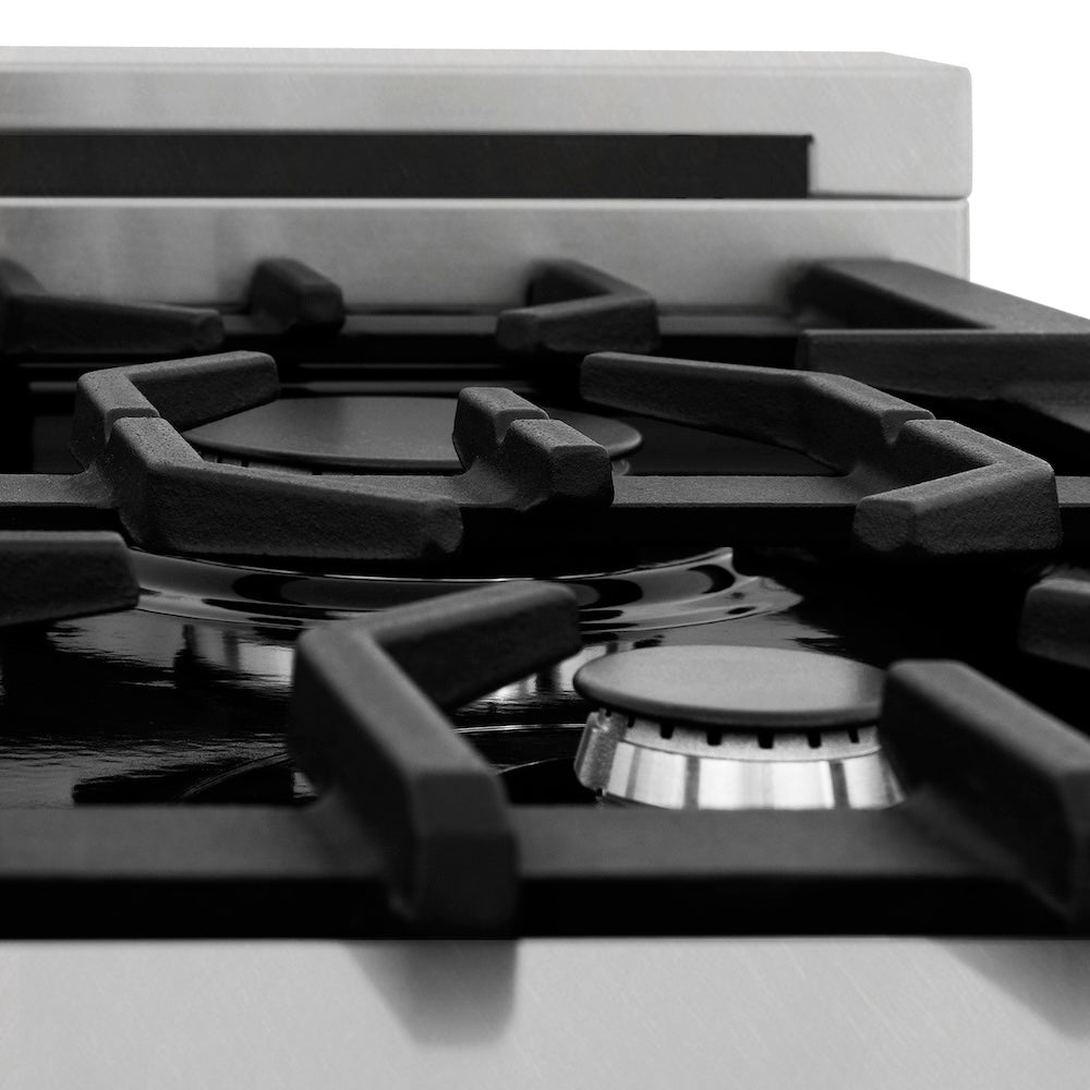 ZLINE 30 in. 4.0 cu. ft. Legacy Dual Fuel Range with 4 Burner Gas Cooktop and Electric Convection Oven in Satin Stainless Steel (RAS-SN-30)