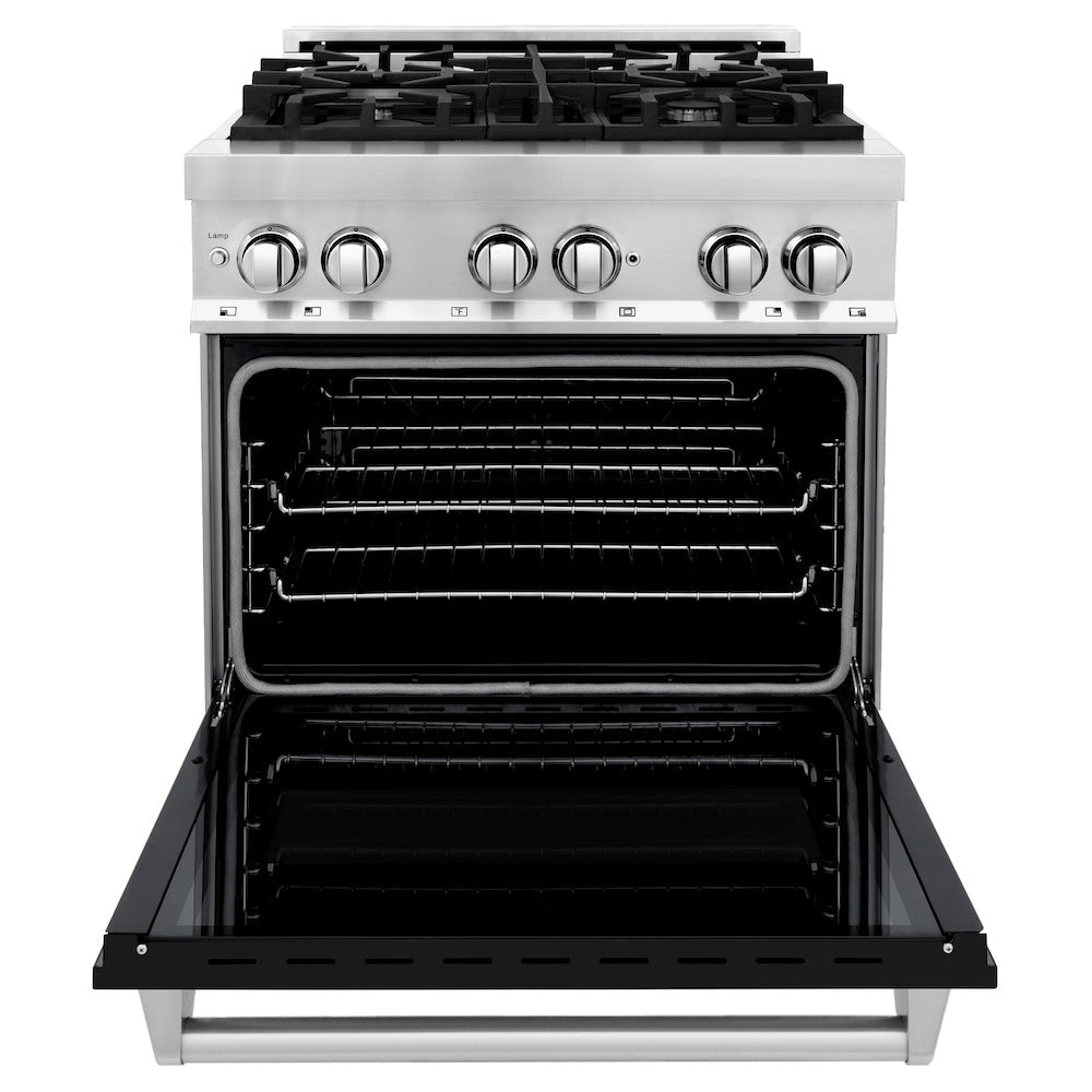 ZLINE 30 in. 4.0 cu. ft. Legacy Dual Fuel Range with 4 Burner Gas Cooktop and Electric Convection Oven in Stainless Steel and Black Matte Door (RA-BLM-30)