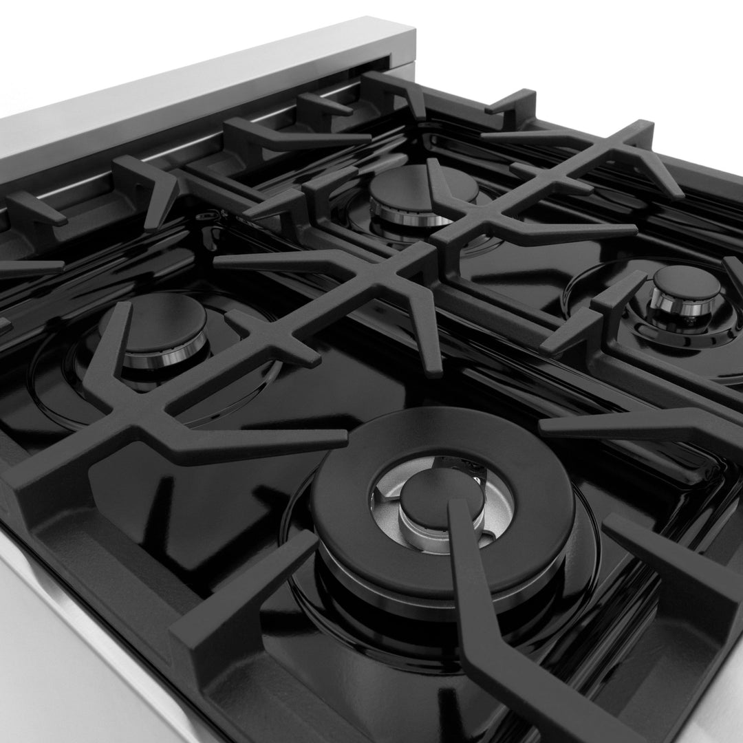ZLINE 30 in. 4.0 cu. ft. Legacy Dual Fuel Range with 4 Burner Gas Cooktop and Electric Convection Oven in Stainless Steel and Red Matte Door (RA-RM-30)
