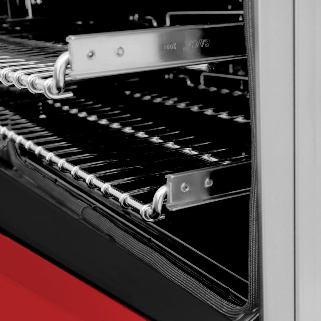 ZLINE 30 in. 4.0 cu. ft. Legacy Dual Fuel Range with 4 Burner Gas Cooktop and Electric Convection Oven in Stainless Steel and Red Matte Door (RA-RM-30)