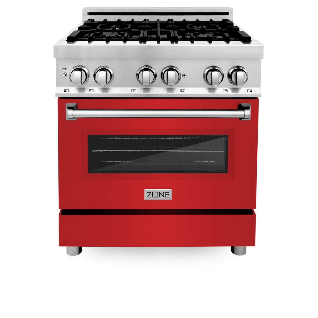 ZLINE 30 in. 4.0 cu. ft. Legacy Dual Fuel Range with 4 Burner Gas Cooktop and Electric Convection Oven in Stainless Steel and Red Matte Door (RA-RM-30)