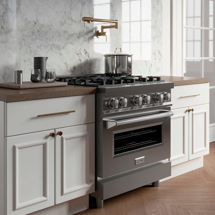 ZLINE 30 in. 4.0 cu. ft. Legacy Dual Fuel Range with 4 Burner Gas Cooktop and Electric Convection Oven in Stainless Steel (RA30)