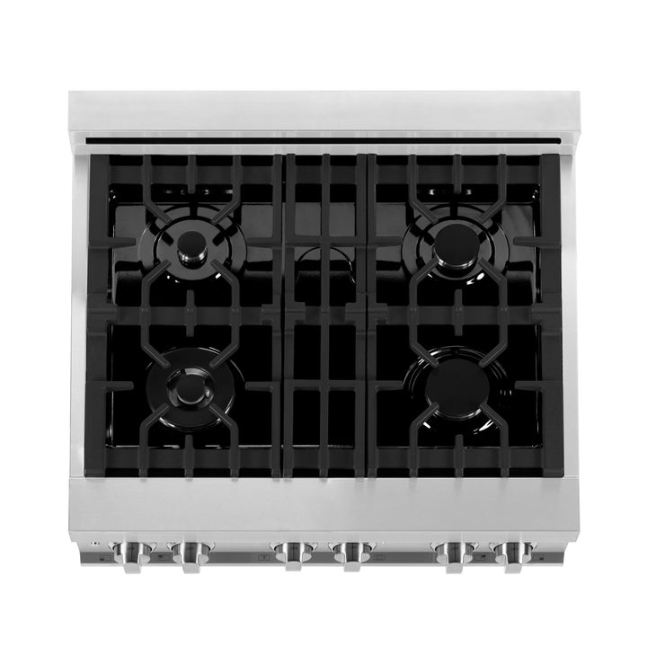 ZLINE 30 in. 4.0 cu. ft. Legacy Dual Fuel Range with 4 Burner Gas Cooktop and Electric Convection Oven in Stainless Steel with Griddle and White Matte Door (RA-WM-GR-30)
