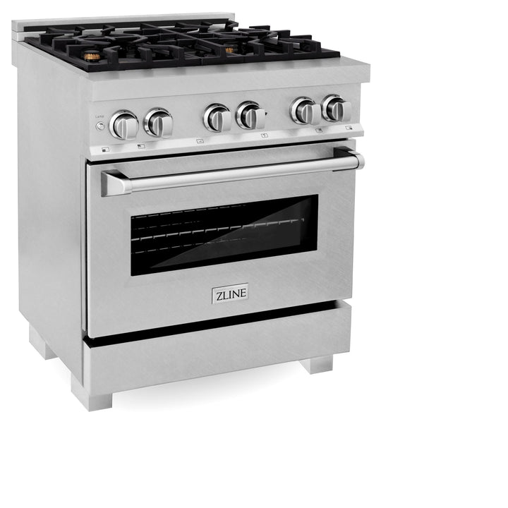 ZLINE 30 in. 4.0 cu. ft. Legacy Dual Fuel Range with Gas Cooktop and Electric Convection Oven in Satin Stainless Steel with 4 Brass Burners (RAS-SN-BR-30)