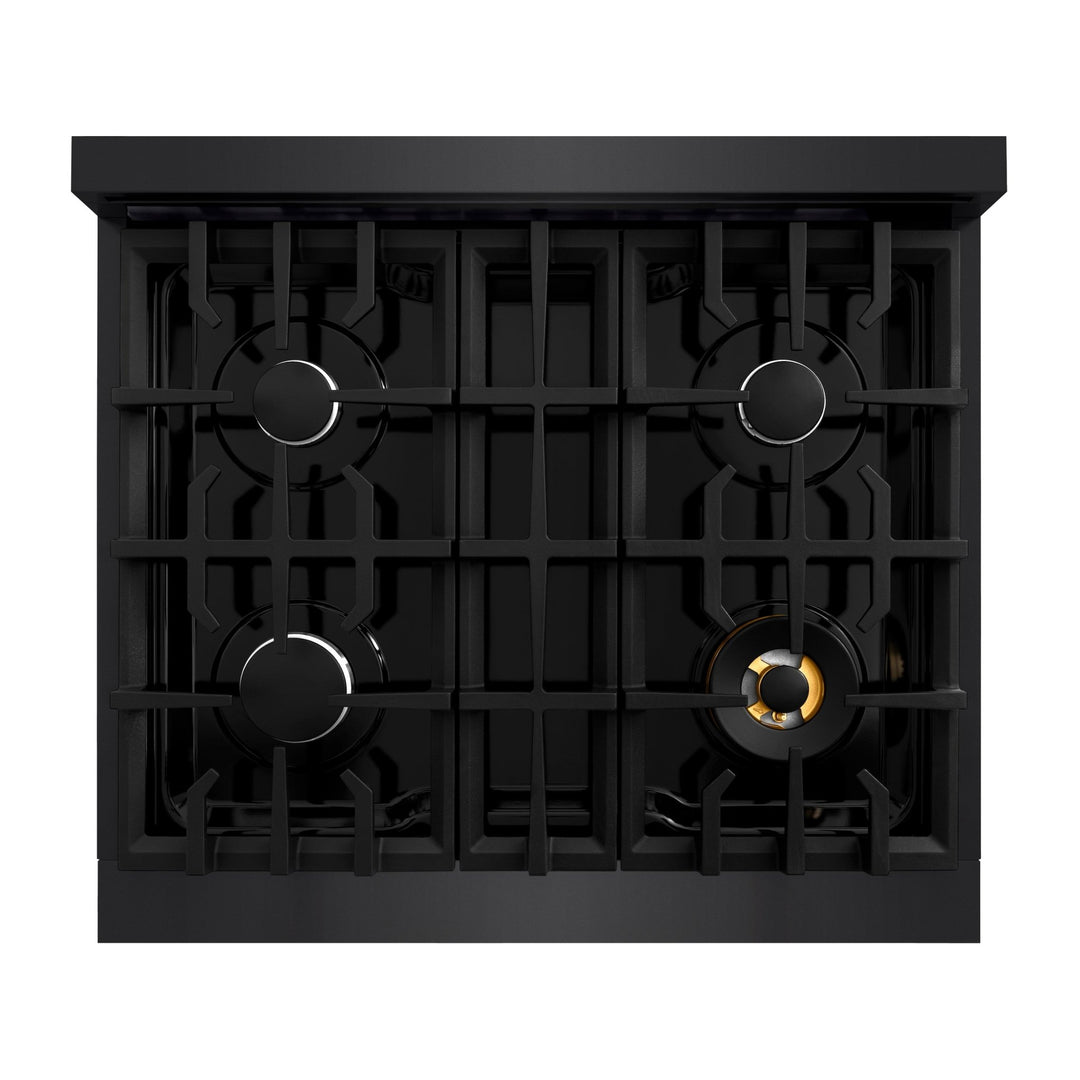 ZLINE 30 in. 4.2 cu. ft. Classic Dual Fuel Range with 4 Burner Gas Cooktop and Electric Convection Oven in Black Stainless Steel (CDRB-30)