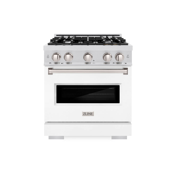 ZLINE 30 in. 4.2 cu. ft. Classic Dual Fuel Range with 4 Burner Gas Cooktop and Electric Convection Oven in Satin Stainless Steel with White Matte Door (CDRS-WM-30)