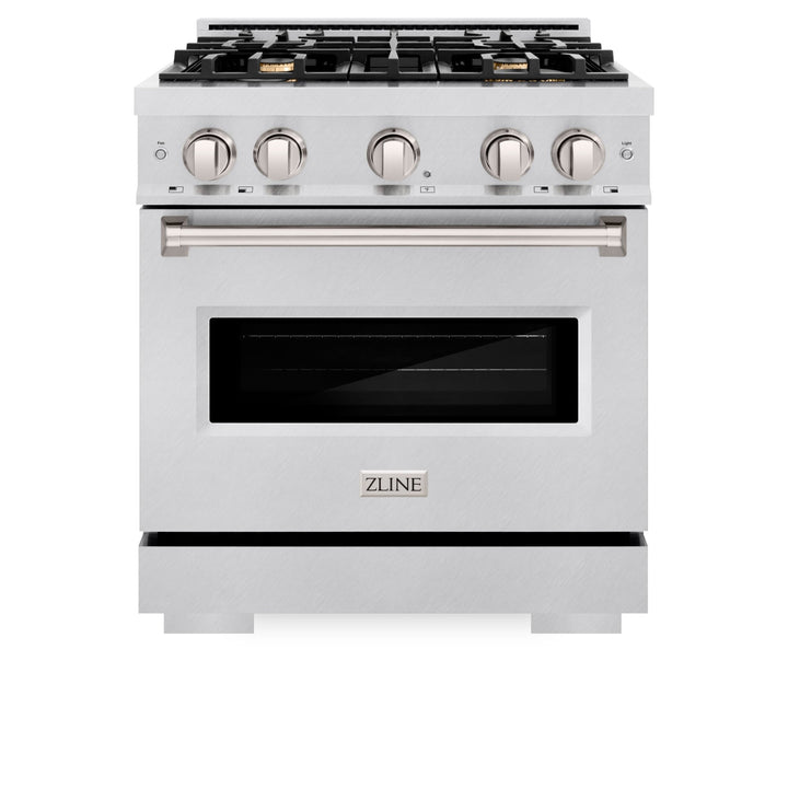 ZLINE 30 in. 4.2 cu. ft. Classic Dual Fuel Range with Gas Cooktop and Electric Convection Oven in Satin Stainless Steel with 4 Brass Burners (CDRS-BR-30)