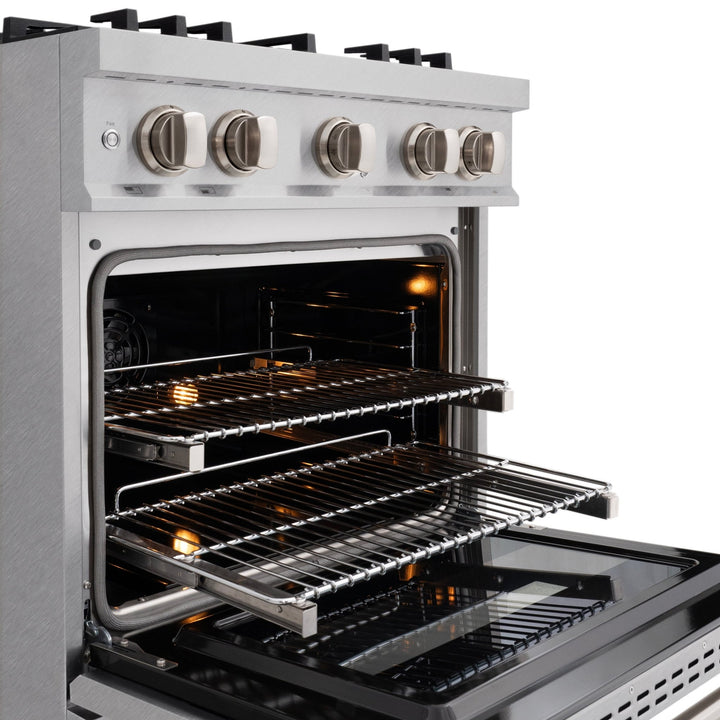 ZLINE 30 in. 4.2 cu. ft. Classic Dual Fuel Range with Gas Cooktop and Electric Convection Oven in Satin Stainless Steel with 4 Brass Burners (CDRS-BR-30)