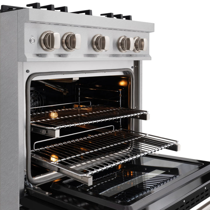 ZLINE 30 in. 4.2 cu. ft. Classic Gas Range with 4 Burner Cooktop and Convection Gas Oven in Satin Stainless Steel with Black Matte Door (CGRS-BLM-30)