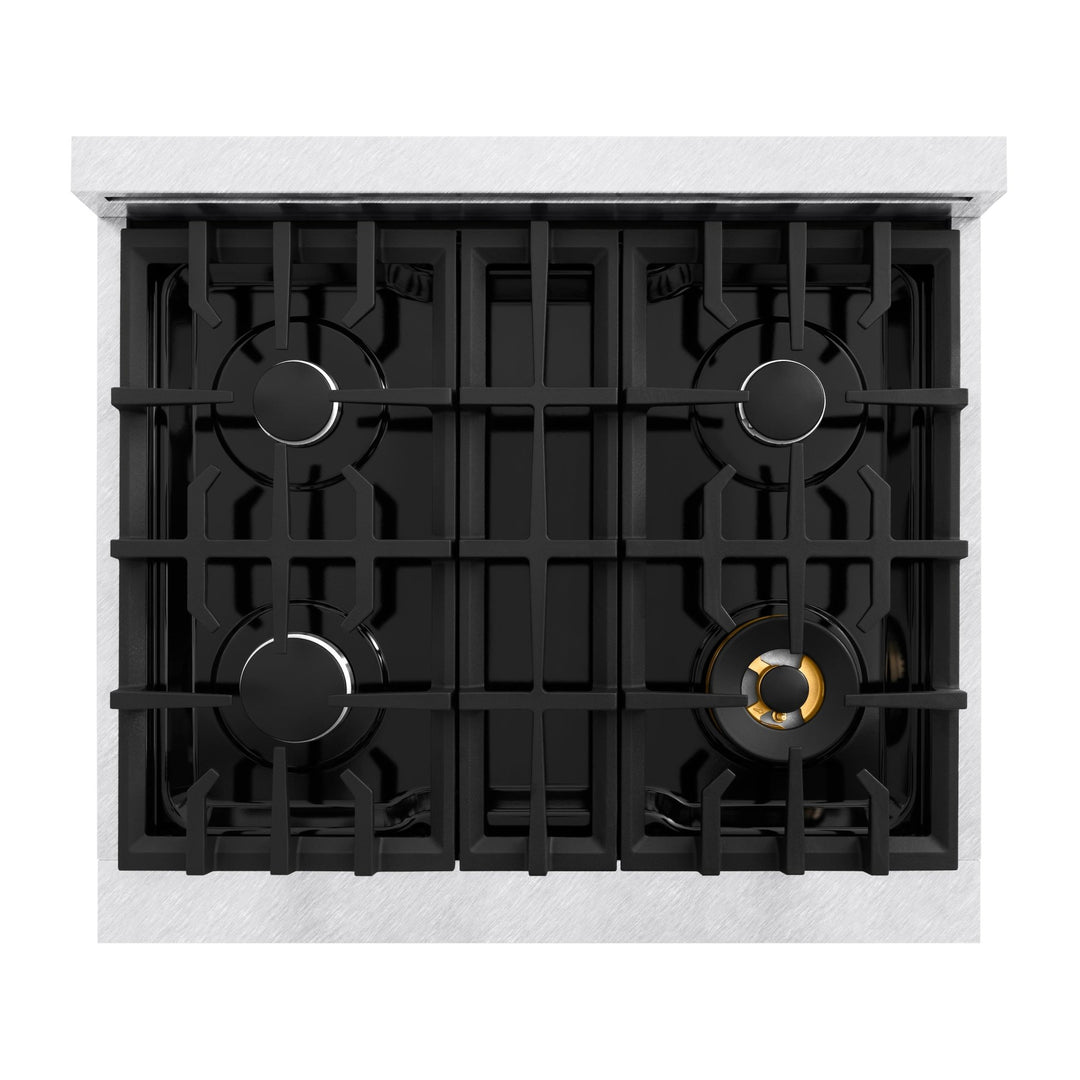 ZLINE 30 in. 4.2 cu. ft. Classic Gas Range with 4 Burner Cooktop and Convection Gas Oven in Satin Stainless Steel with Black Matte Door (CGRS-BLM-30)