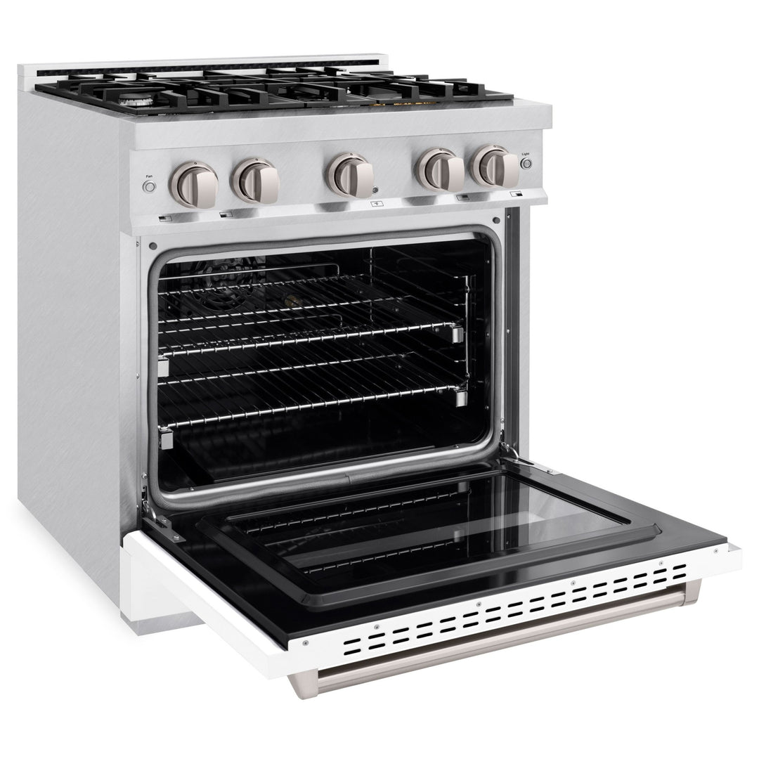 ZLINE 30 in. 4.2 cu. ft. Classic Gas Range with 4 Burner Cooktop and Convection Gas Oven in Satin Stainless Steel with White Matte Door (CGRS-WM-30)
