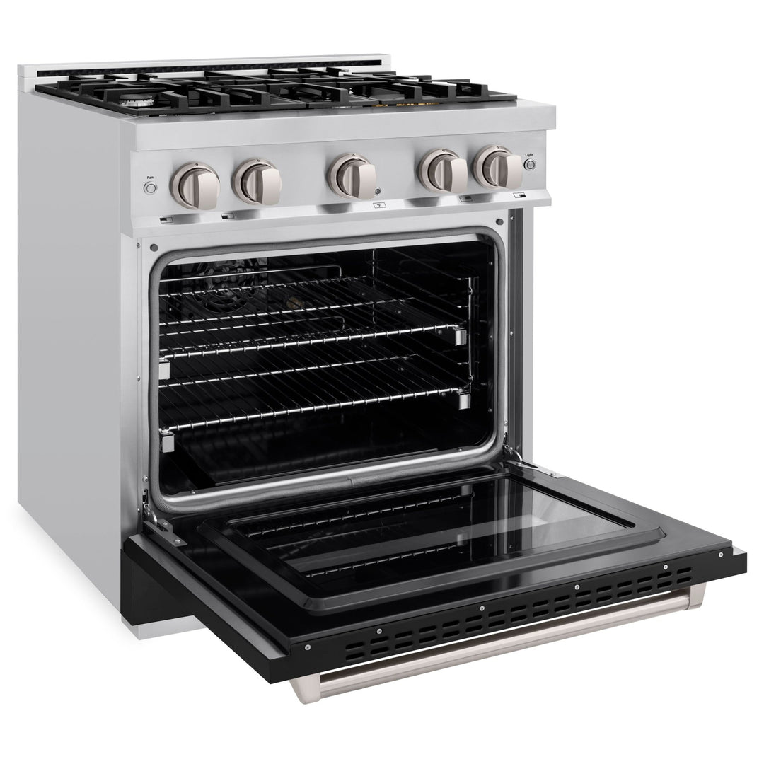 ZLINE 30 in. 4.2 cu. ft. Classic Gas Range with 4 Burner Cooktop and Convection Gas Oven in Stainless Steel with Black Matte Door (CGR-BLM-30)