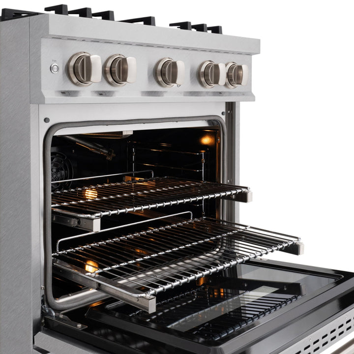 ZLINE 30 in. 4.2 cu. ft. Classic Gas Range with Convection Gas Oven in Satin Stainless Steel with 4 Brass Burners (CGRS-BR-30)