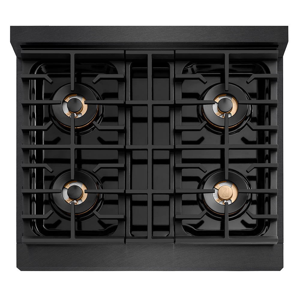 ZLINE 30 in. 4.2 cu. ft. Paramount Dual Fuel Range with 4 Burner DuoProâ„¢ Cooktop and Electric Convection Oven in Black Satin Stainless Steel (PSDRBS-30)