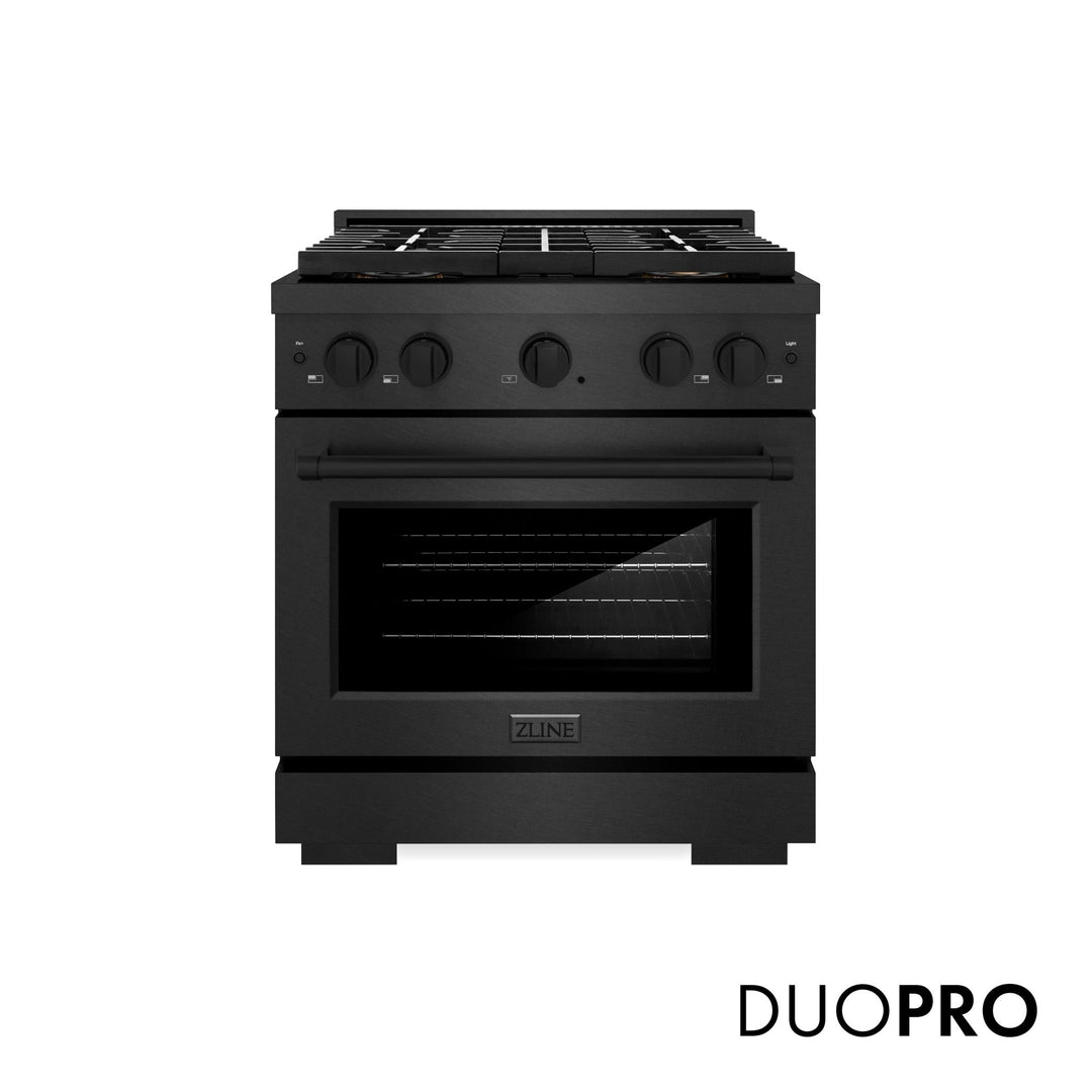 ZLINE 30 in. 4.2 cu. ft. Paramount Dual Fuel Range with 4 Burner DuoProâ„¢ Cooktop and Electric Convection Oven in Black Satin Stainless Steel (PSDRBS-30)