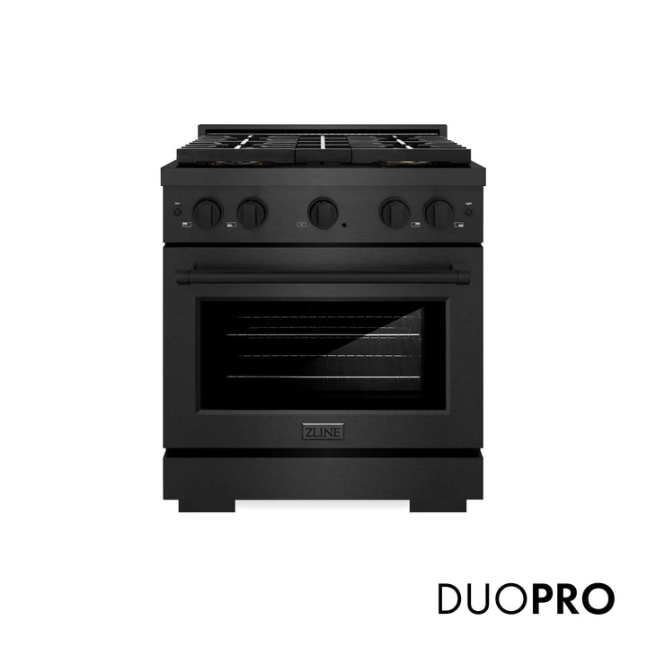 ZLINE 30 in. 4.2 cu. ft. Paramount Dual Fuel Range with 4 Burner DuoProâ„¢ Cooktop and Electric Convection Oven in Black Satin Stainless Steel (PSDRBS-30)