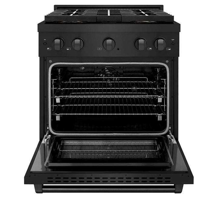 ZLINE 30 in. 4.2 cu. ft. Paramount Dual Fuel Range with 4 Burner DuoProâ„¢ Cooktop and Electric Convection Oven in Black Stainless Steel (PSDRB-30)