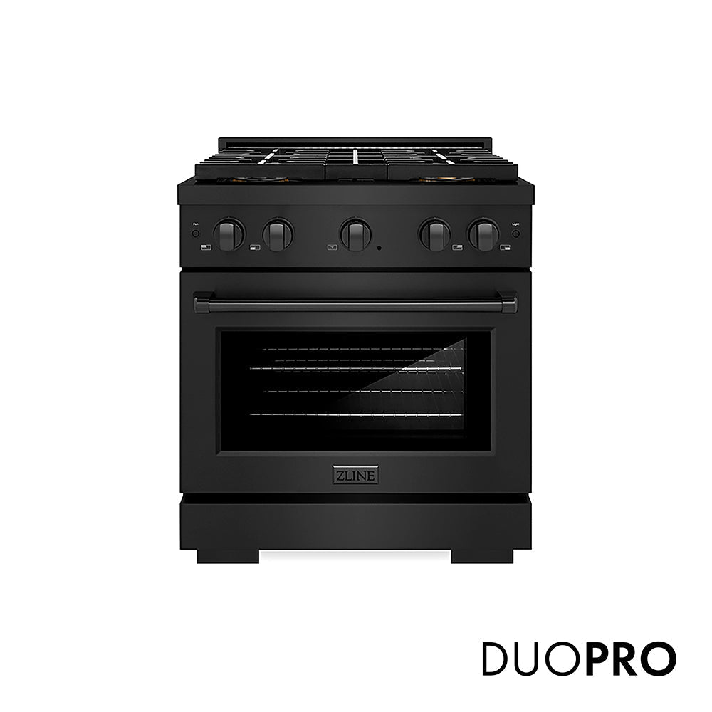 ZLINE 30 in. 4.2 cu. ft. Paramount Dual Fuel Range with 4 Burner DuoProâ„¢ Cooktop and Electric Convection Oven in Black Stainless Steel (PSDRB-30)