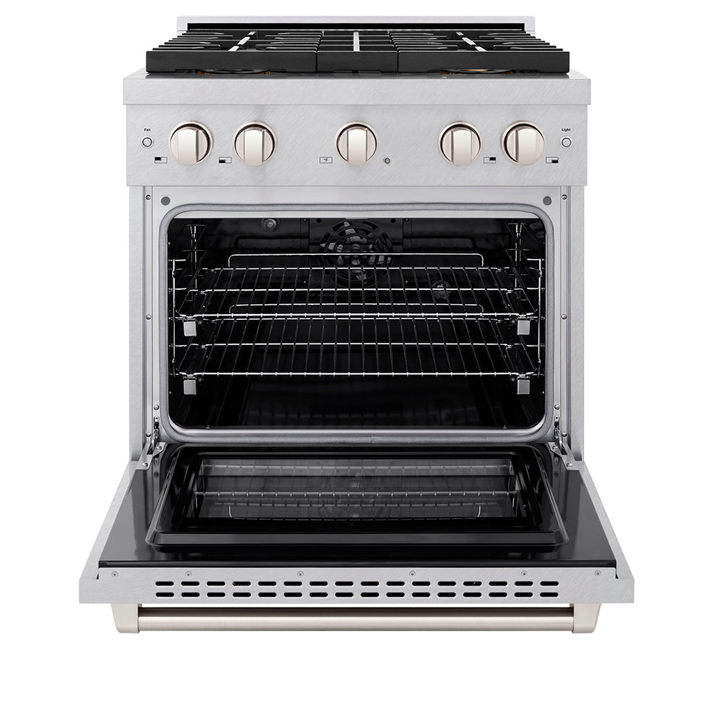 ZLINE 30 in. 4.2 cu. ft. Paramount Dual Fuel Range with 4 Burner DuoProâ„¢ Cooktop and Electric Convection Oven in Satin Stainless Steel (PSDRS-30)