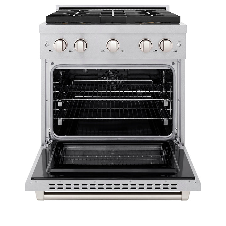 ZLINE 30 in. 4.2 cu. ft. Paramount Dual Fuel Range with 4 Burner DuoProâ„¢ Cooktop and Electric Convection Oven in Satin Stainless Steel (PSDRS-30)