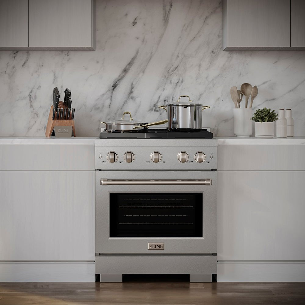 ZLINE 30 in. 4.2 cu. ft. Paramount Dual Fuel Range with 4 Burner DuoProâ„¢ Cooktop and Electric Convection Oven in Satin Stainless Steel (PSDRS-30)