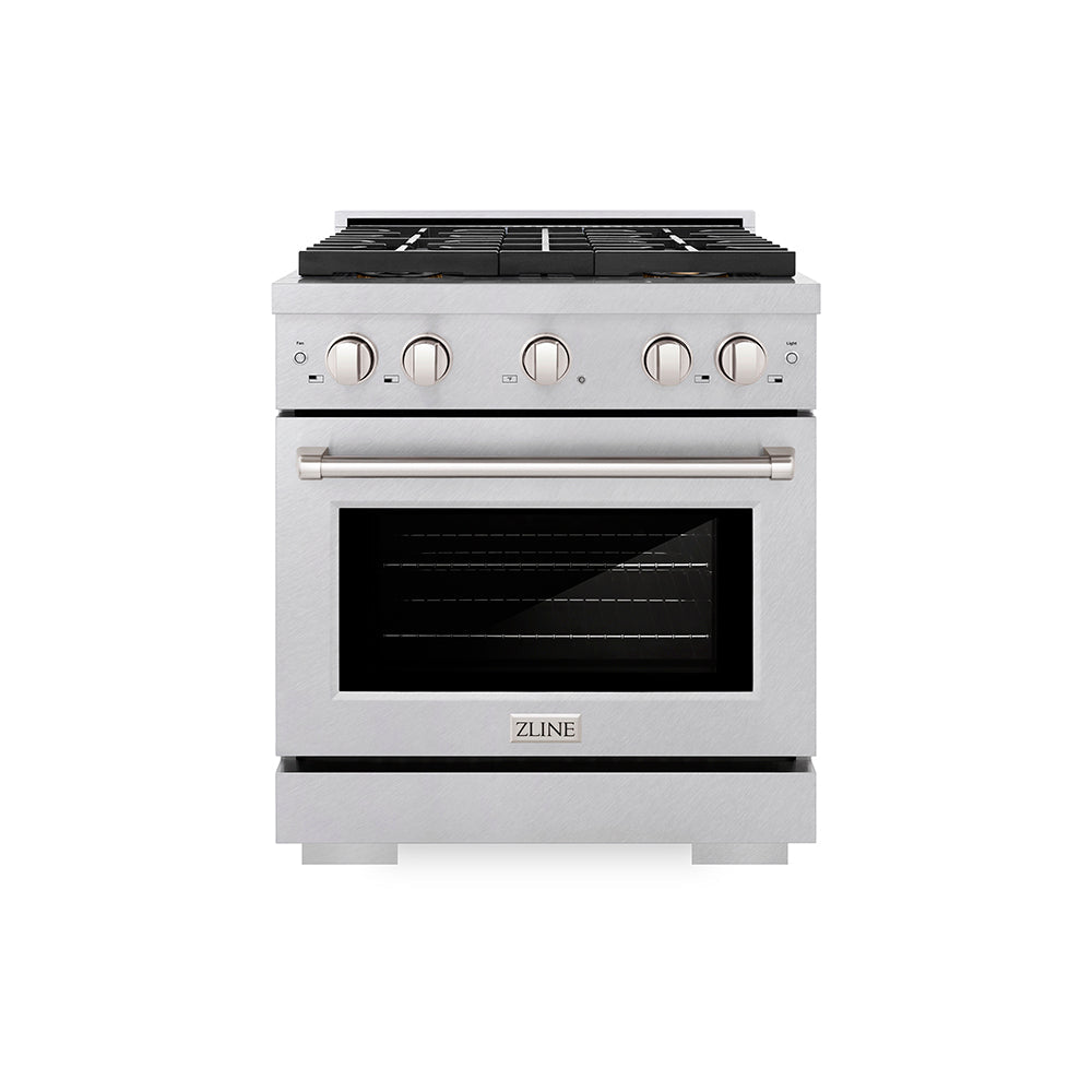 ZLINE 30 in. 4.2 cu. ft. Paramount Dual Fuel Range with 4 Burner DuoProâ„¢ Cooktop and Electric Convection Oven in Satin Stainless Steel (PSDRS-30)