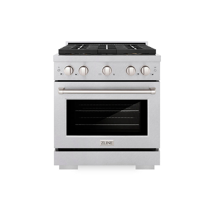 ZLINE 30 in. 4.2 cu. ft. Paramount Dual Fuel Range with 4 Burner DuoProâ„¢ Cooktop and Electric Convection Oven in Satin Stainless Steel (PSDRS-30)