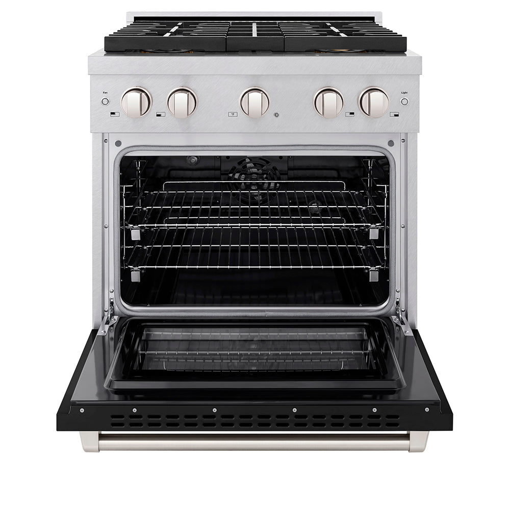 ZLINE 30 in. 4.2 cu. ft. Paramount Dual Fuel Range with 4 Burner DuoProâ„¢ Cooktop and Electric Convection Oven in Satin Stainless Steel with Black Matte Door (PSDRS-BLM-30)