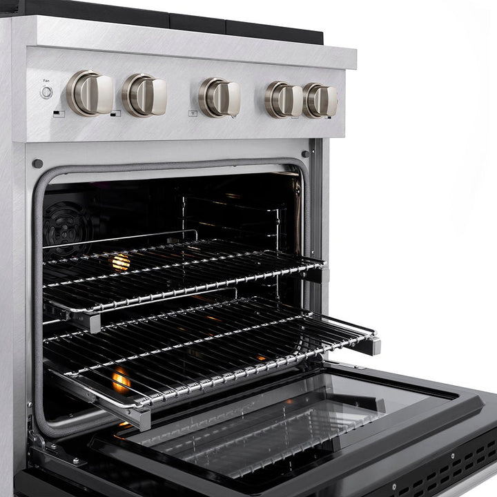 ZLINE 30 in. 4.2 cu. ft. Paramount Dual Fuel Range with 4 Burner DuoProâ„¢ Cooktop and Electric Convection Oven in Satin Stainless Steel with Black Matte Door (PSDRS-BLM-30)