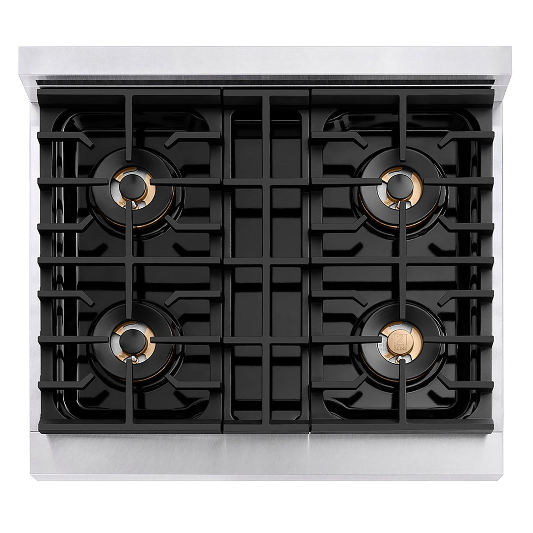 ZLINE 30 in. 4.2 cu. ft. Paramount Dual Fuel Range with 4 Burner DuoProâ„¢ Cooktop and Electric Convection Oven in Satin Stainless Steel with White Matte Door (PSDRS-WM-30)