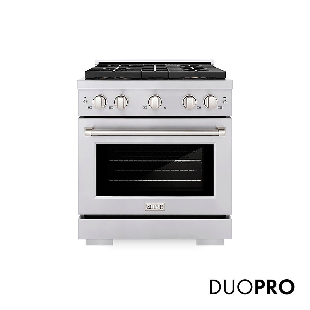 ZLINE 30 in. 4.2 cu. ft. Paramount Dual Fuel Range with 4 Burner DuoProâ„¢ Cooktop and Electric Convection Oven in Stainless Steel (PSDR30)