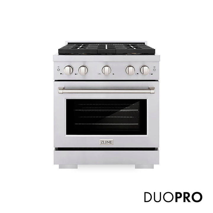 ZLINE 30 in. 4.2 cu. ft. Paramount Dual Fuel Range with 4 Burner DuoProâ„¢ Cooktop and Electric Convection Oven in Stainless Steel (PSDR30)