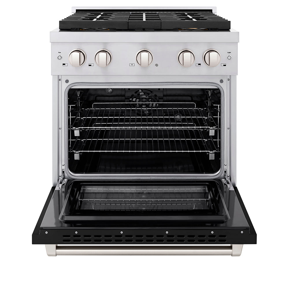 ZLINE 30 in. 4.2 cu. ft. Paramount Dual Fuel Range with 4 Burner DuoProâ„¢ Cooktop and Electric Convection Oven with Black Matte Door (PSDR-BLM-30)