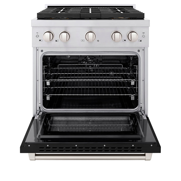 ZLINE 30 in. 4.2 cu. ft. Paramount Dual Fuel Range with 4 Burner DuoProâ„¢ Cooktop and Electric Convection Oven with Black Matte Door (PSDR-BLM-30)