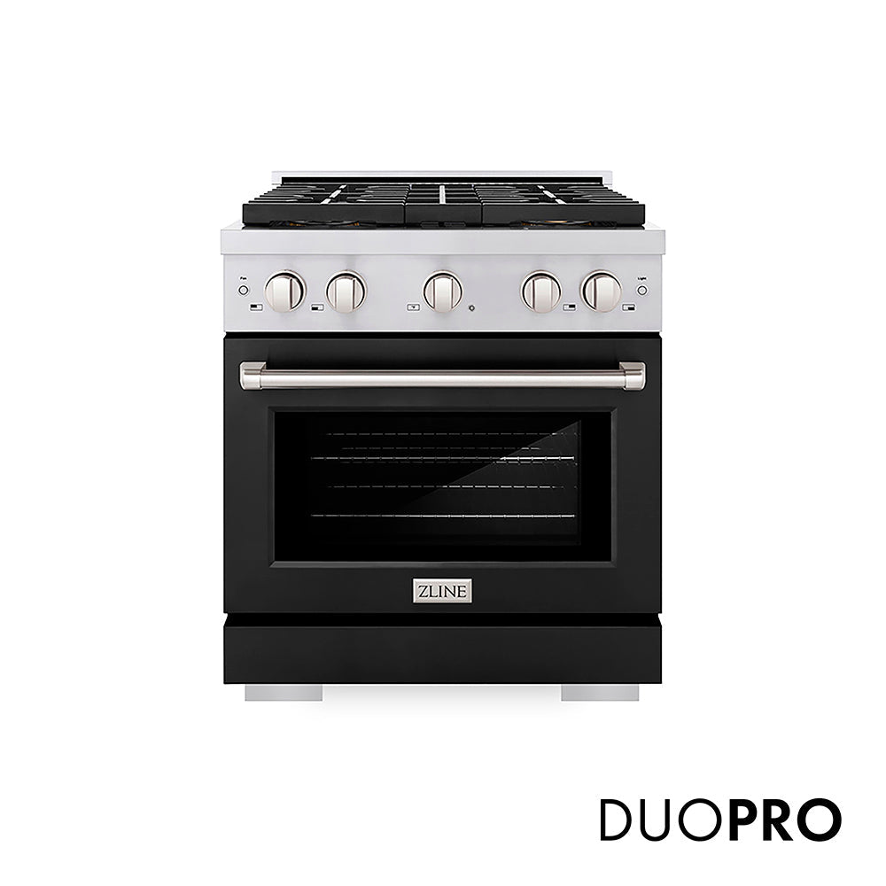 ZLINE 30 in. 4.2 cu. ft. Paramount Dual Fuel Range with 4 Burner DuoProâ„¢ Cooktop and Electric Convection Oven with Black Matte Door (PSDR-BLM-30)