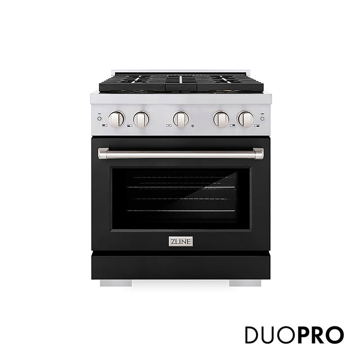 ZLINE 30 in. 4.2 cu. ft. Paramount Dual Fuel Range with 4 Burner DuoProâ„¢ Cooktop and Electric Convection Oven with Black Matte Door (PSDR-BLM-30)