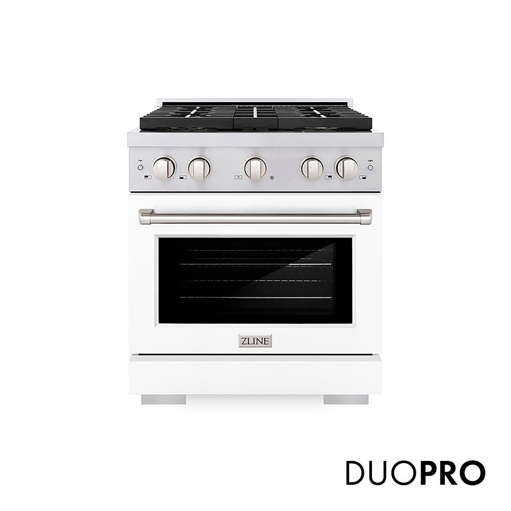 ZLINE 30 in. 4.2 cu. ft. Paramount Dual Fuel Range with 4 Burner DuoProâ„¢ Cooktop and Electric Convection Oven with White Matte Door (PSDR-WM-30)