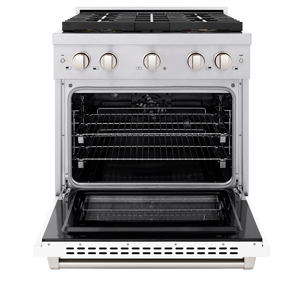 ZLINE 30 in. 4.2 cu. ft. Paramount Dual Fuel Range with 4 Burner DuoProâ„¢ Cooktop and Electric Convection Oven with White Matte Door (PSDR-WM-30)