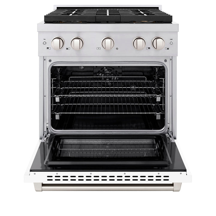 ZLINE 30 in. 4.2 cu. ft. Paramount Dual Fuel Range with 4 Burner DuoProâ„¢ Cooktop and Electric Convection Oven with White Matte Door (PSDR-WM-30)
