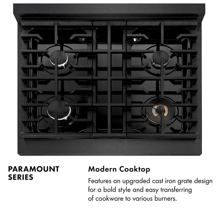 ZLINE 30 in. 4.2 cu. ft. Paramount Dual Fuel Range with 4 Burner Gas Cooktop and Electric Convection Oven in Black Satin Stainless Steel (SDRBS-30)